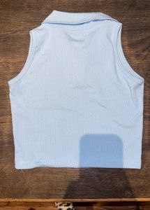 Baby Blue Ribbed Collared Tank Top