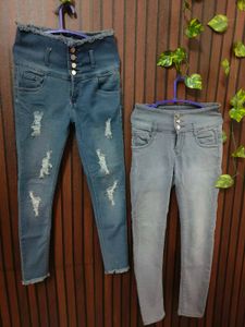 Distressed High-Waist Jeans (Pair)