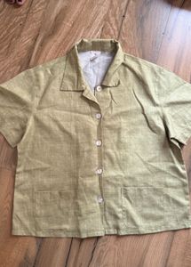 Linen Blend Short Sleeve Button-Up Shirt