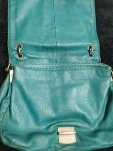Chic Teal &amp; Gray Leather Handbag