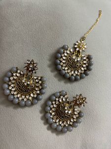Grey Stone &amp; Kundan Jewellery Set