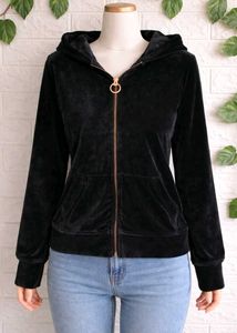 Black Velvet Zip-Up Hoodie