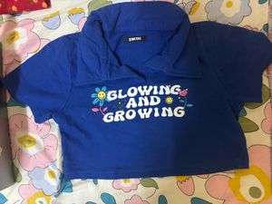 XS Blue "Glowing and Growing" Cropped Top