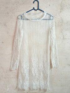 Sheer Lace Trim Long Sleeve Top Tunic