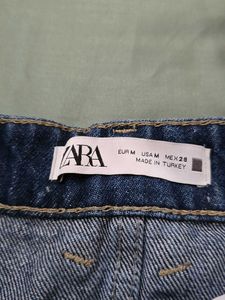 ZARA Denim A-Line Skirt with Front Slit