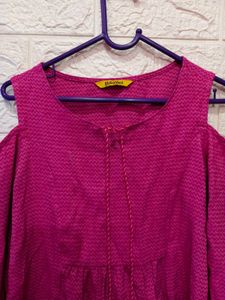Vibrant Pink Cold Shoulder Kurta