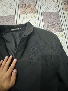 Men's Black Blazer with Crest Detail
