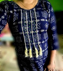 Elegant Blue Bandhani Kurta mirror work