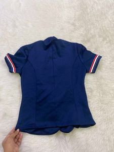 Chic Navy Double-Breasted Crop Top