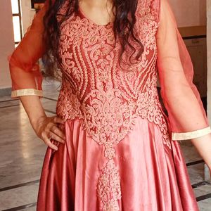 Very Beautiful Embroidery Silk Satin Gown