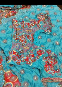 Beautiful Blue Embroidered Saree coin available