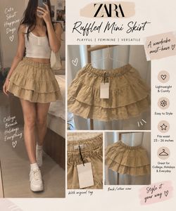 Zara Beige Tiered Ruffle Mini Skirt | Women XXS