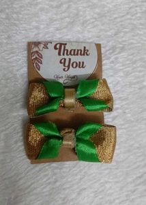 Green & Gold Hair Bows (Set of 2)