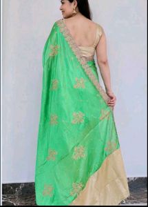 Beautiful Green &amp; Beige Embroidered Saree