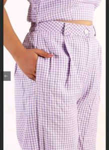 Cute checks lavender Gingham Crop Top &amp; Pants Set