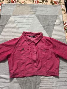 Stylish Pink Cropped Denim Jacket