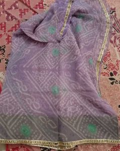 Beautiful pure chiffon Bandhani Saree with lace