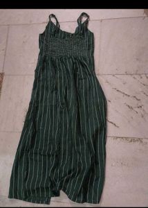 Green Striped Button-Down Midi Dress