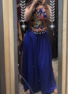 Blue Crop Top &amp; flared Plazo Set Navratri