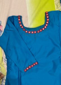 Blue Kurta Set with Red Pants