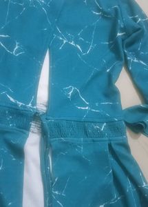 Teal Marble Print Midi Dress