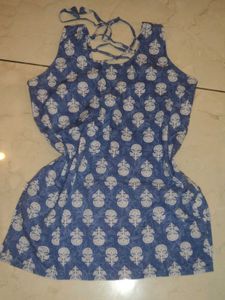 Blue Block Print Corset Short Kurta