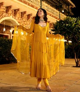 Shimmering Mustard Sequin Georgette Suit Set