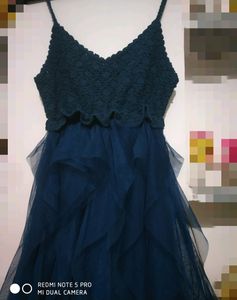 Blue Midi Hot Ruffle Dress For Womens