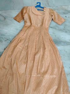 Peach Printed Anarkali Gown