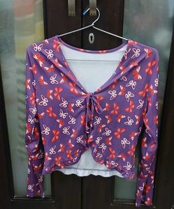 Sweater Butterfly Print V-Neck Top