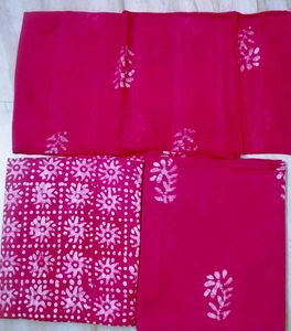 Pink batik Printed Dress Material