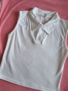 Sleeveless White Polo Top