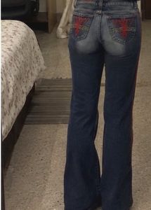 Blue Flare Jeans with Red Trim