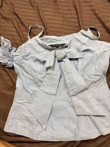 Chic Light Blue Bow Top
