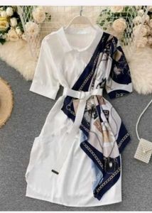 Elegant White Shirt Dress with Scarf Detail