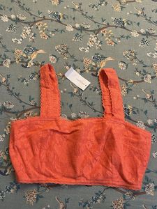 Coral Crochet Square Neck Crop Top
