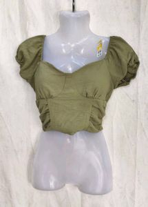 6216. Chic Ruched Puff Sleeve Crop Top
