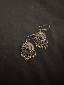 Elegant Black Stone Dangle Earrings