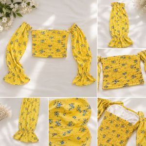 Yellow Floral Smocked Off-Shoulder Top