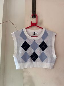 H&m Argyle Knit Crop Top