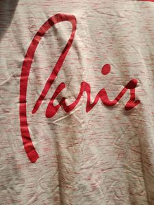 "Paris" Printed Pink &amp; Off White T-shirt, Size - S