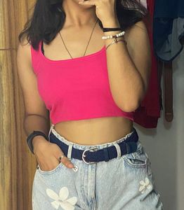 Vibrant Pink Ribbed Crop Top