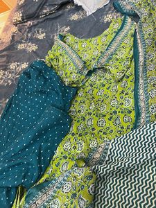 Green Floral Block Print Kurta Set