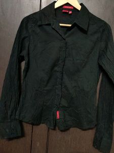 .Black Crushed Cotton Shirt