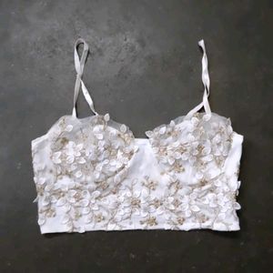 White Floral Sheer Corset Top