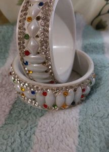 Stylish White Stone Bangles with Multicolor Stones