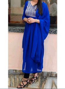 Royal Blue Embroidered Anarkali Gown