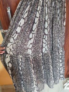Sheer Snake Print Smocked Midi Dress