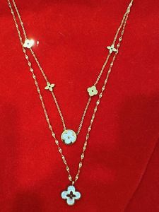 Double Chain Necklace with Clover Pendant
