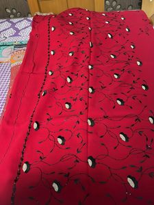 Vibrant Red Embroidered Saree